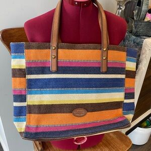 Fossil Canvas Striped Tote Bag